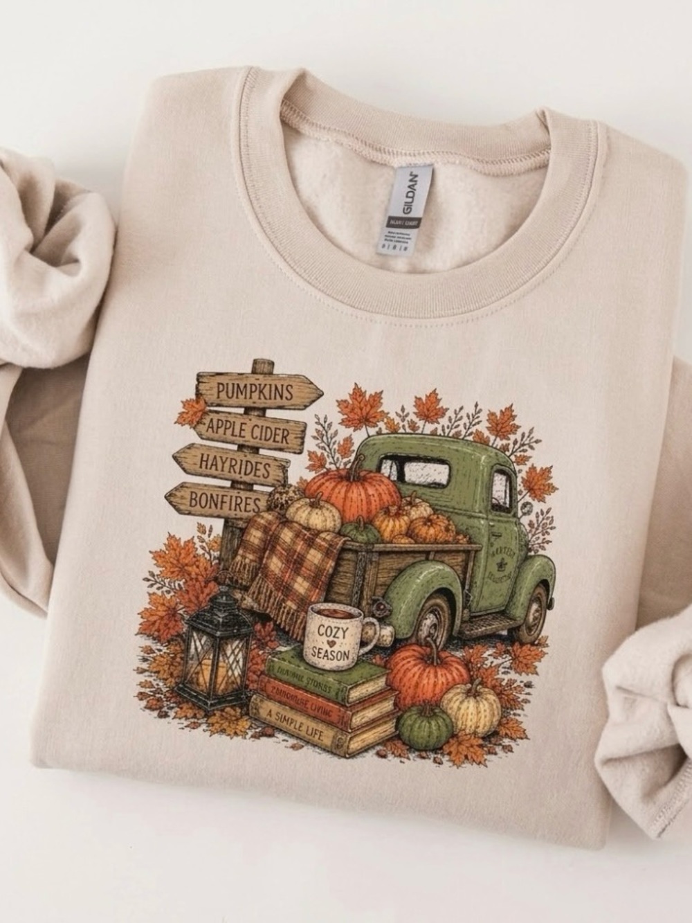 Fall Pumpkin Truck Retro Autumn Vibe Graphic Sweatshirt Aesthetic Cozy Season